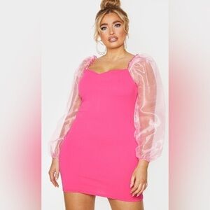 Plus Organza Sleeve Bodycon Dress